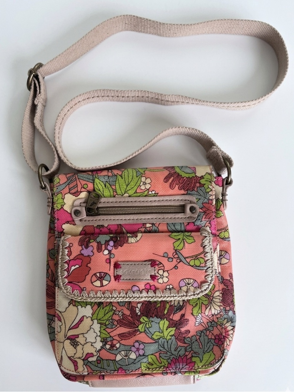 Sakroots Floral Peace Canvas Crossbody Bag - Boho Festival Purse